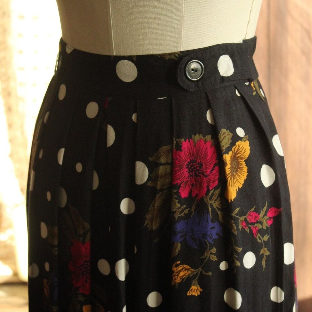 Vintage 1980s 1990s Skirt, Norton McNaughton Petites Polka Dot and Floral - Picture 8 of 12